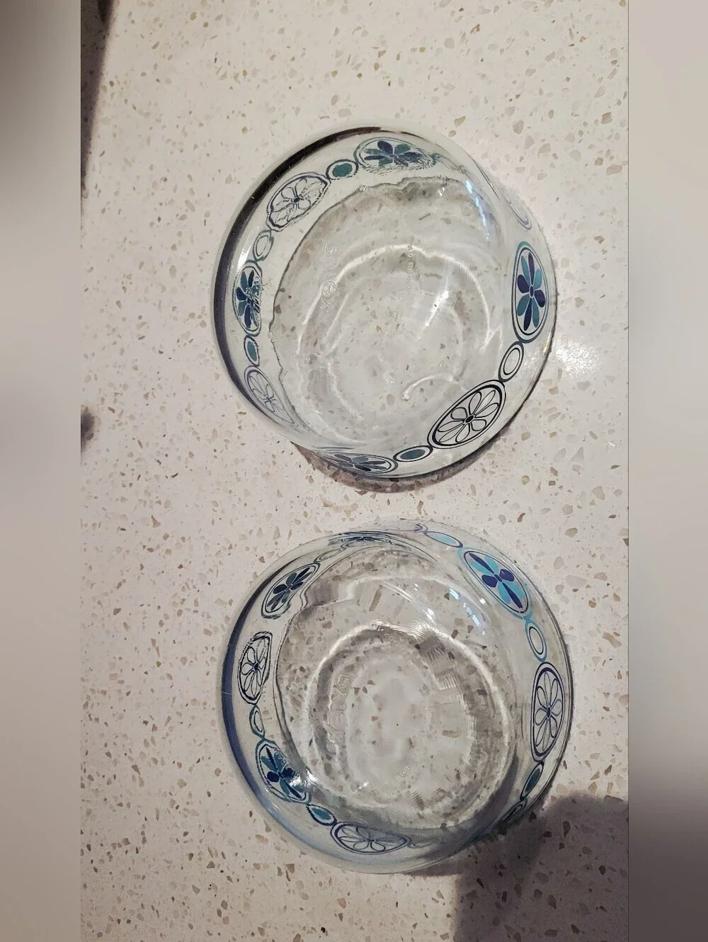 VTG Pyrex Clear Blue Glass &  Turquoise Medallion Design Bowls | Set of 2
